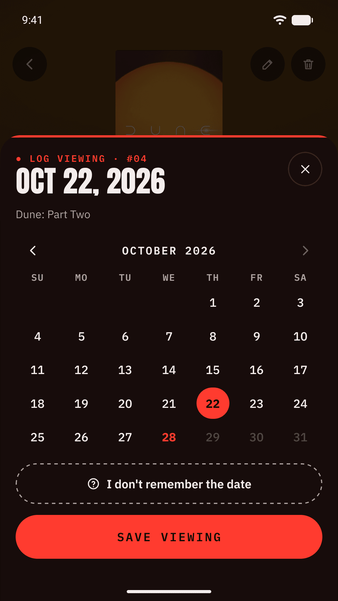 Log a viewing with a date, or mark it date not remembered